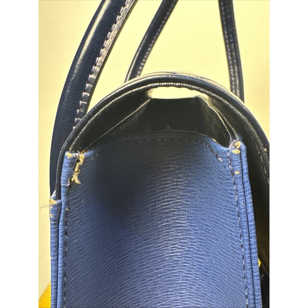 Burberry Hand Bag Leather Blue Navy Gold Auth - Picture 5 of 13